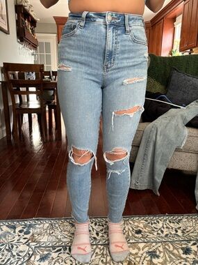 Ripped High-Rise Skinny Jeans in Light Blue